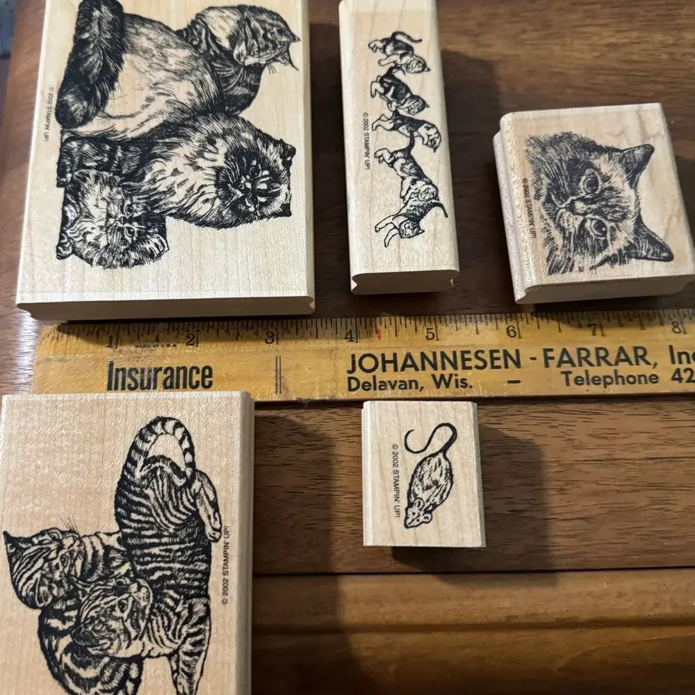 Stampin' Up Fancy Felines Rubber Stamp Set of 5 NO YARN STAMP Wood Mounted